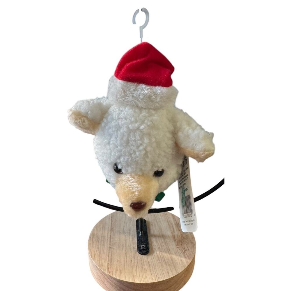 Vintage Christmas Plush Bear Door Knob Cover w/Tag 1980s Holiday Decor Retro